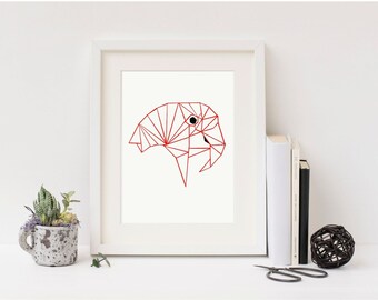 Parrot Print | Wall Art | Digital Print | Instant Download | Geometric Art | Animal Print | 8x10