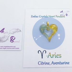 Sternzeichen Widder Kristalle Herz Anhänger - Citrin, Aventurin / Geburtsstein Sternzeichen Kristallschmuck, Edelstein Anhänger, Geburtstagsgeschenk