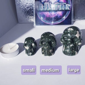 Preseli Bluestone Skull in 3 different sizes, Natural Spotted Preseli Bluestone Meditation Crystal Skull