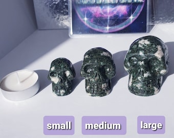 Preseli Bluestone Skull in 3 different sizes, Natural Spotted Preseli Bluestone Meditation Crystal Skull