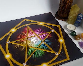 Pentagram Crystal Grid/Wiccan Manifesting Crystal Grid/Witch Altar charging crystals/Five Elemental crystal grid