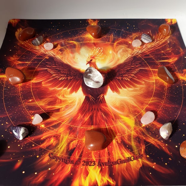 Phoenix Energies ,Manifesting Crystal Grid Altar charging crystals for rebirth, renewal, and transformation