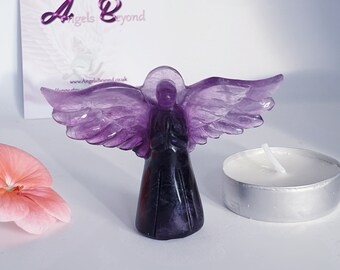 Purple Fluorite Crystal Angel Unique Meditation Pocket Angel, Special Gift Crystal Angel