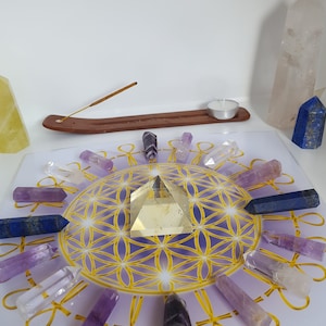 Flower of Life & Atlantis Ankh Crystal Grid/Manifesting Crystal Grid/Altar charging crystals/ Sacred Geometry/ Abundance crystal grid
