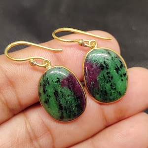 Natural Ruby  Zoisite Brass Earrings