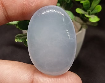100% Natural AAA+ Quality Blue Chalcedony Oval Shape Cabochon Calibrated Flat Back Loose Gemstones, For Jewelry Making Stone 35×23×08 MM