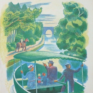 1939 John Nash Colour Lithograph RIVER STOUR &#39;Men and the Fields&#39; by Adrian Bell Curwen Press C.8.5x5.25ins.