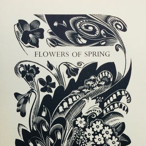 1937 JOHN O'CONNOR Holzgravur 'Flowers of Spring' Goldener Hahn Press Sheet Größe C.8.5.5.25in..