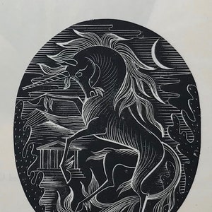 1950 JOHN FARLEIGH Wood Engraving 'The Unicorn' for the Brewers' Society. Shenval Press. Sheet Size c.3.5x3ins..