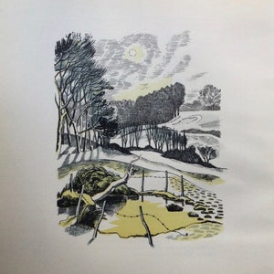 1958 JOHN NASH  &#39;January&#39; LITHOGRAPH For the Benham Calendar. Printed on Grosvenor Landscape Trees Fences Sheet Size c11x8ins.