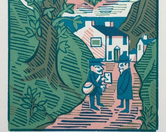 1956 ROY MORGAN &#39;Under Milk Wood&#39;. Printed in 3 Colours from the Original Woodblocks Cut by the Artist. W.S.Cowell Ltd C.8.5x5.25ins.
