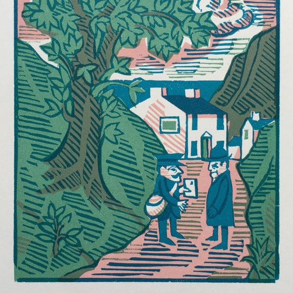 1956 ROY MORGAN 'Under Milk Wood'. Printed in 3 Colours from the Original Woodblocks Cut by the Artist. W.S.Cowell Ltd C.8.5x5.25ins.