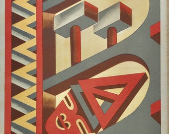 1950 FORTUNATO DEPERO LITHOGRAPHED Panel for Verzocchi Art Collection Catalogue Italian Futurism Sheet Size c.11.75x6.25ins