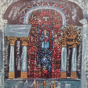 1967 CAROL BARKER Russian Icon Church Altar Stained Glass Illustration for Rumer Godden&#39;s The Kitchen Madonna Printed One Side C.8.5x5ins
