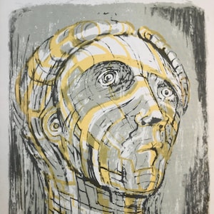 1952 HENRY MOORE LITHOGRAPH &#39;Tête de Prométhée-Prometheus&#39; Goethe Printed by Shenval Press Image (Ed. Robert Harling) Sheet Size 9.5x7.5ins.