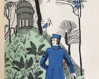 1930 EDWARD BAWDEN 'Adam & Evelyn at Kew' originele handgekleurde pochoir illustratie 'Temple of Aeolus' halverwege de eeuw modern decor kunst aan de muur