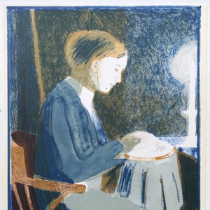 GLYNNE BOYD HARTE Litografia 'The Old Wives' Tale' (Arnold Bennett) Stampata su carta Caxton Wove C.9.5x6 pollici. Arazzo ricamato