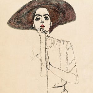 EGON SCHIELE "Ritratto di donna". Stampa su carta con bordo frastagliato fatta a mano. 16,5x11,7 pollici. Originale al Met Museum.