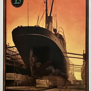 1937 WALTER NEHMER Advert &#39;GEBRAUCHSGRAPHIK&#39; Ship Boat Liner Dock Quay Sheet Size c.12x9ins..