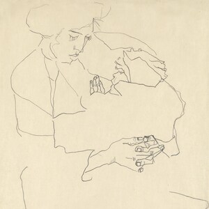 May include: A pencil sketch depicting a person holding another person. The sketch is done in a minimalist style, with thin lines defining the figures and their interaction. The artwork is on a light-colored background.