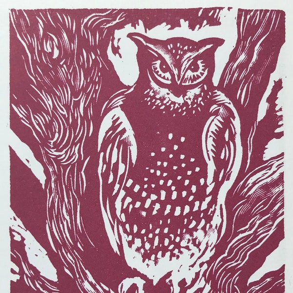 1980 HELLMUTH WEISSENBORN Colour Wood Engraving Calendar Headpiece. 'Wise Old Owl in an Oak'. Acorn Press. Image Size c.3.5.x3.5ins.
