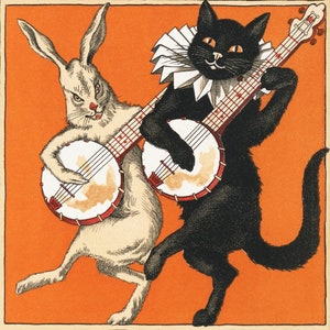 Nelly Littlehale Murphy Gatto e Coniglio con Banjos Stampa Originale nella Biblioteca del Congresso Stampato su carta professionale da 180 gsm A4