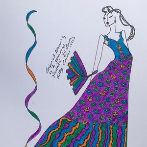 LAURA ASHLEY, obra de arte de moda original firmada por Roz Jennings, década de 1970, tamaño A4 sobre tarjeta blanca rígida, 30 x 20 cm.