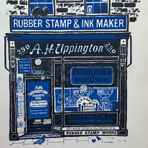 1959 JOHN GRIFFITHS LITHOGRAPH Shop Front 'A.H.Uppington' Borough High Street  London Umbrellas Sheet Size c. 9x6.5ins.