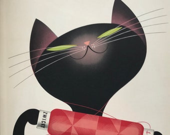 1951 DONALD BRUN &#39;CAT&#39; Zwicky Soie a Coudre Swiss Advert Sewing Silk Feline J.G.Muller A.G. Zurich/James Upton Ltd Sheet Size 11x8ins.