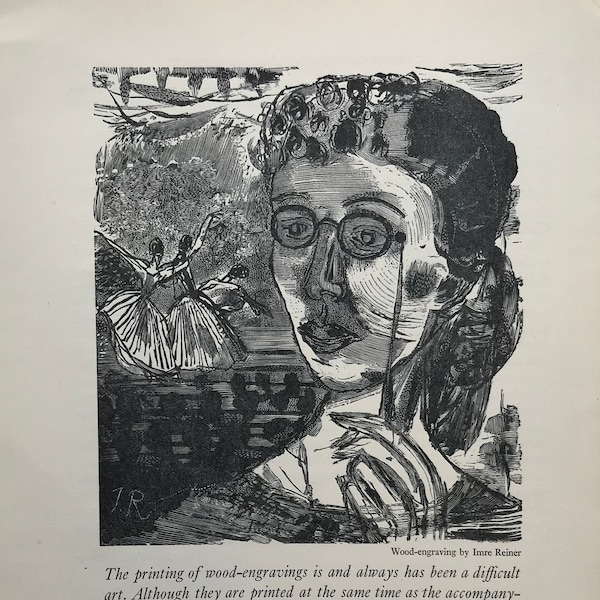 1949 Imre Reiner Advertisement for Curwen Press Showcasing Woodcut. Sheet Size 9.75x7ins..