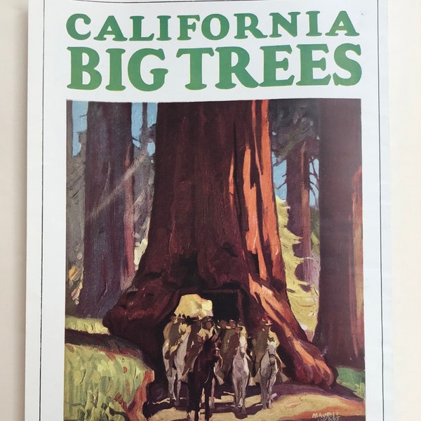 1933 MAURICE LOGAN CALIFORNIA 'Big Trees' Tipped-in Poster Design Art Deco Giant Redwood Sequoia c.8X6ins