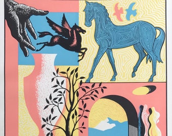 1951 ADVERT LORILLEUX & BOLTON to Demonstrate Pastel Inks (London Transport Posters etc.) Printed One Side Only Winged Horse Pegasus c8x6ins