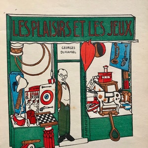 1925 HENRI GUILAC RĘCZNIE KOLOROWANY szablon „Pochoir” Ilustracja limitowana Edycja Gry Sklep z zabawkami Rozmiar arkusza C.7.5x5.5 cala