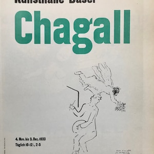 1959 MARC CHAGALL LITHOGRAPH Kunsthall Basel Exhibition Sheet Size c. 12x9 ins. Mourlot Freres Studio