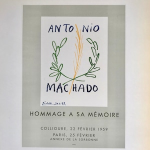 1959 PICASSO Lithograph "Hommage À Antonio Muchado" Exhibition (February 1959). Sheet size c. 12x9 ins. Mourlot Freres Studio
