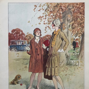 1928 KENNETH BEAUCHAMP Ilustracja kolorowa dla magazynu Punch Artysta MODA Art Deco Rozmiar arkusza ok. 11x8 cali.