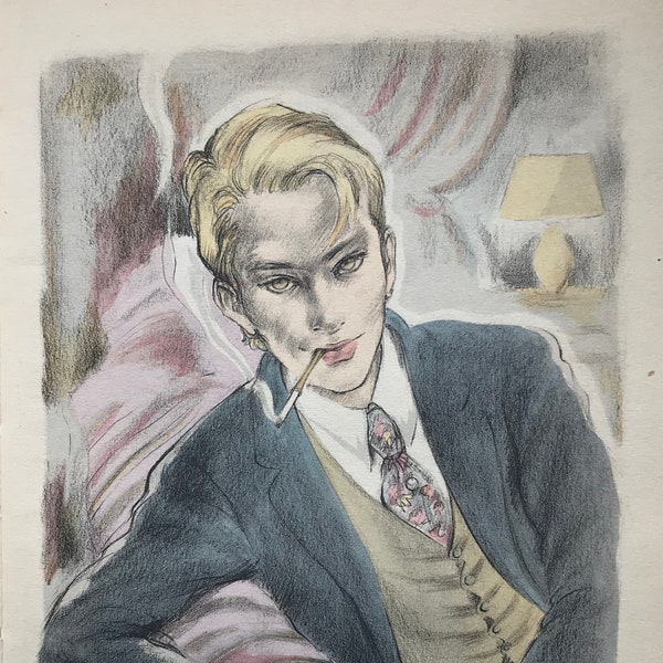 1945 RENÉE RINGEL Hand-Coloured 'Pochoir' Illustration for Colette's 'Claudine en Ménage' Sheet Size c.8.25x6.75ins..