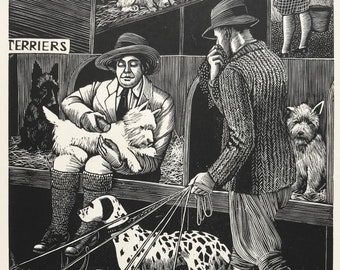 TIRZAH GARWOOD Wood Engraving. &#39;The Dog Show&#39;. Printed on Basingwerk Parchment at Shenval Press. 1950. Sheet Size c.9x7ins..