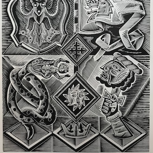 1961 CECIL KEELING ENGRAVING 'Heraldic Themes' Sheet Size 12x9.5ins..