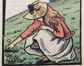 1948 LUCIEN PISSARRO Colour Woodcut from Original Block Loaned by the Artist's Widow. 'Little May' Curwen Press Sheet Size c.9x7ins.