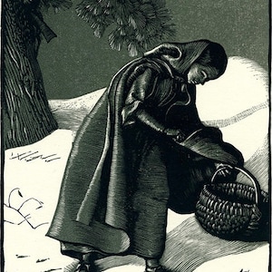 1931 ALLEN LEWIS 2-Colour Woodcut From &#39;Calico Bush&#39; by Rachel Field. Maine/Massachusetts. Image Size c.6x4.5ins.. Sheet Size 9x8.25ins..