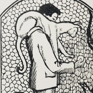 RACHEL ALICE GARNETT Stampa "Man in the Zoo". Stampata su carta di cotone con bordo frastagliato fatta a mano.