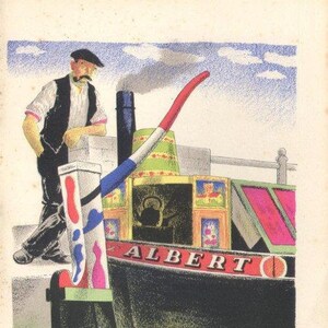 1945 Clarke Hutton Illustration W.S.Cowell Ltd BARGE on the Grand Union Canal 'Popular English Art' 7x4.75ins..