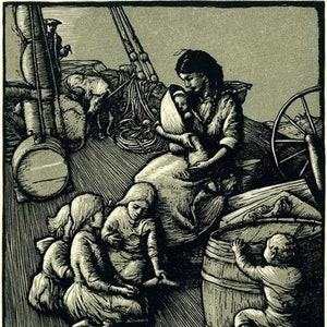 1931 ALLEN LEWIS 2-Colour Woodcut From &#39;Calico Bush&#39; by Rachel Field. Maine/Massachusetts. Image Size c.6x4.5ins.. Sheet Size 9x8.25ins..