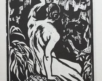 ROGER FRY 'The Grotto' Print of Woodcut. Bloomsbury Group/Omega Workshops.  Printed on Handmade Deckle Edge 150gsm Paper c10X8ins (c.A4)