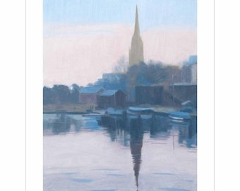 BRISTOL HARBOUR SUNRISE January Morning St Mary Redcliffe Signed Limited Edition Giclee. Hahnemuhle German Etching Paper Sheet Size 14x11ins