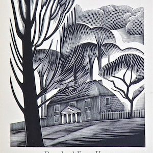 1936 JOHN FARLEIGH Wood Engraving &#39;Downland Farm House&#39; Landscape Curwen Press Printed from Original Block Country Life Sheet Size c8.5x6ins