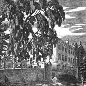 1959 GWEN RAVERAT &#39;Old Silver Street Bridge, Cambridge&#39; Wood Engraving Printed from the Original Hardwood Block. C 7x5.5ins.