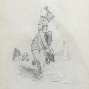 FRENCH DRAWING Anthropomorphic Military Goose Caricature Mounted C.8x6ins. Undated. Late C19th.