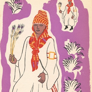 1947 CARLOS MÉRIDA LITHOGRAPH &#39;Matachine Dancer of Chiapas&#39; Mexico South America Carnaval Bouffon Costume C.9x6ins
